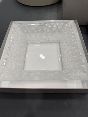 Lalique Clear Crystal Square Vanity Tray with Floral Motif